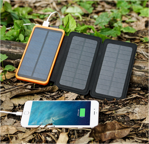 Image of The Ultimate DUAL POWER SOURCE 10000 mAh Power Back-up System With 3-Panel Solar Chargers + Built In LED Flashlight And Special FREE 🚛 Shipping Too!